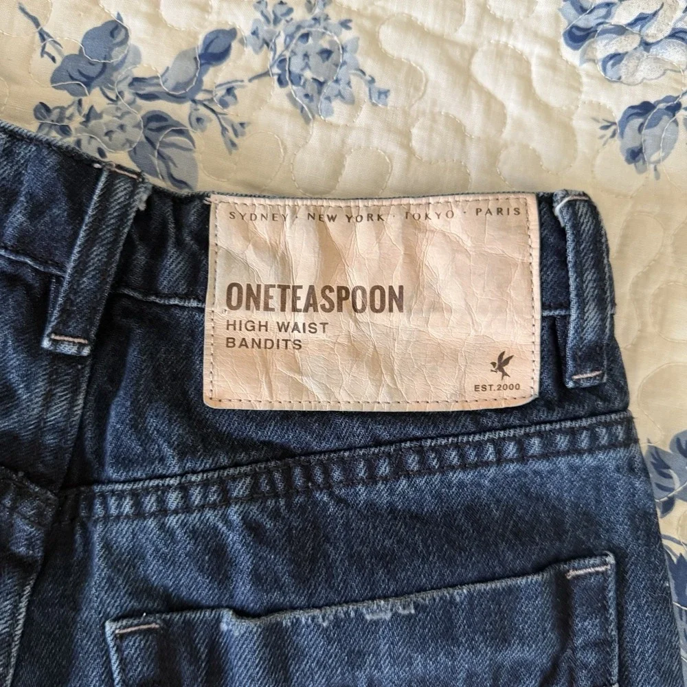 One Teaspoon Women's Bandits Dark‎ Blue Denim Shorts Sz 22 Embroidered Custom